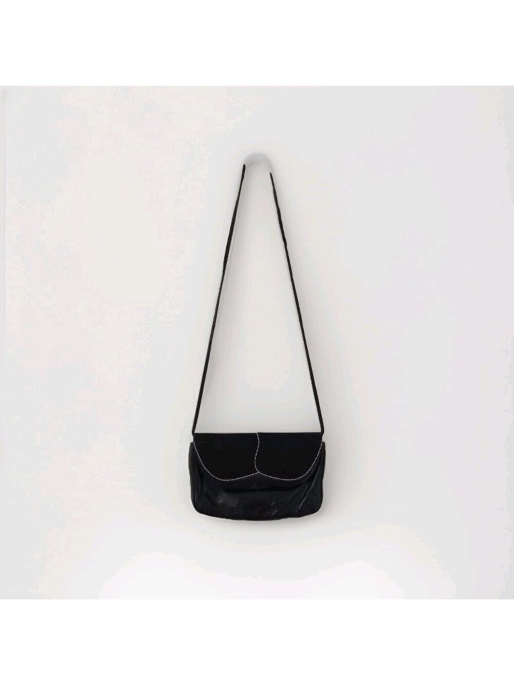 Vtg Bruno Magli Black Leather Wave Flap Clutch Convertible Shoulder Bag Italy